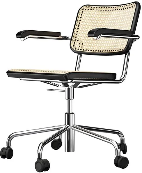 Thonet S 64 VDR Swivel Kontorsstol med Armstöd Krom/Svart Betsad Bok